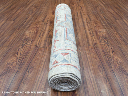 Grey 3'1" x 10'2" Tribal & Geometric Hand knotted Wool Rug - Sku: O072409