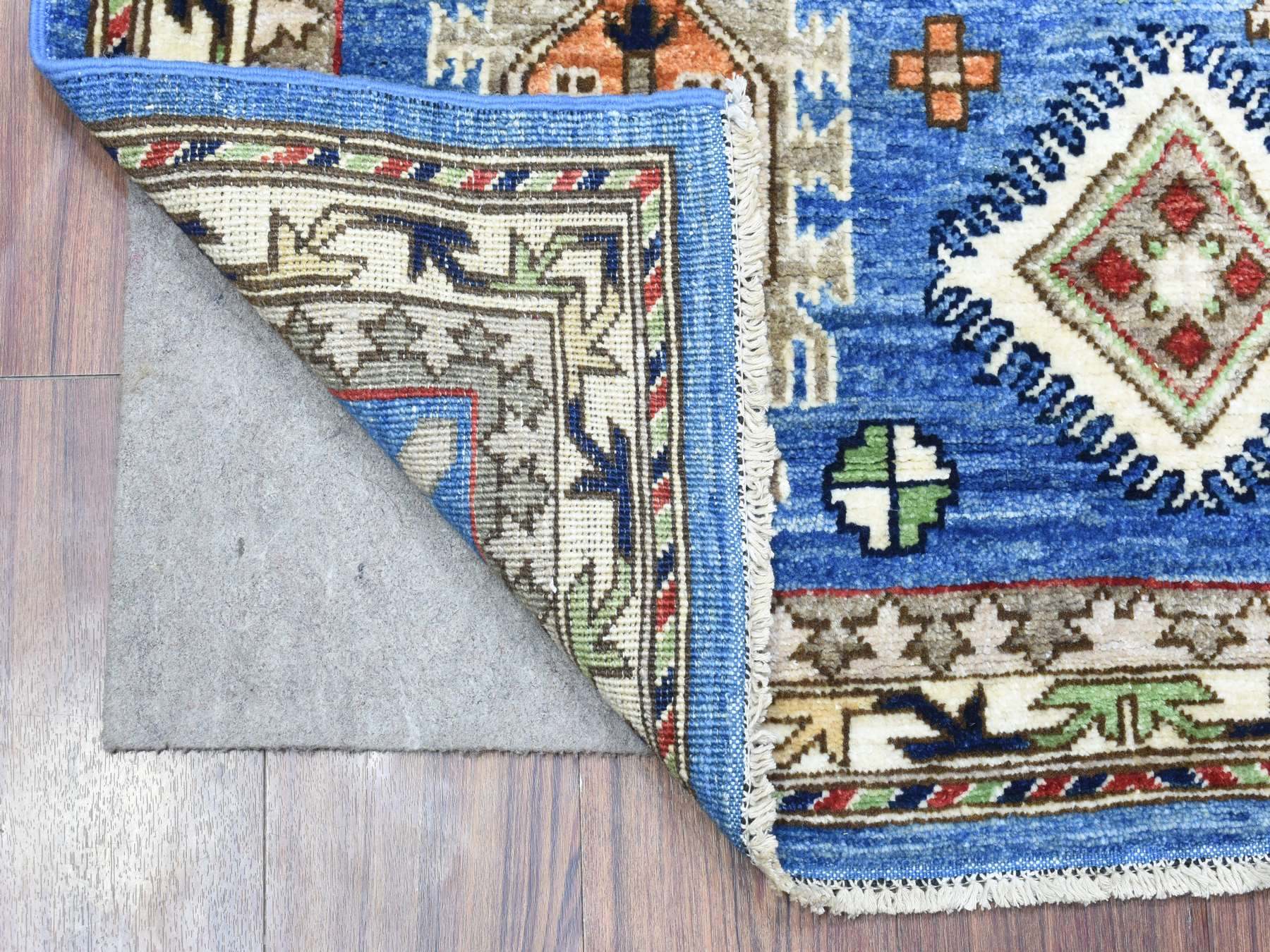 Ersari Tribal & Geometric hand-knotted wool rug in Blue & Ivory, 3'7" x 5'4" — SKU O072413 (view 2)