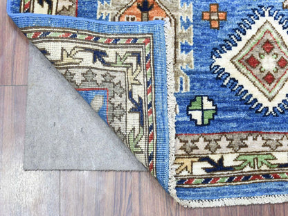Blue 3'7" x 5'4" Tribal & Geometric Hand knotted Wool Rug - Sku: O072413