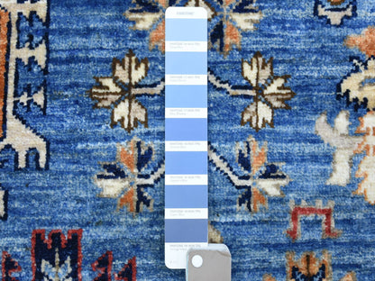 Blue 3'7" x 5'4" Tribal & Geometric Hand knotted Wool Rug - Sku: O072413