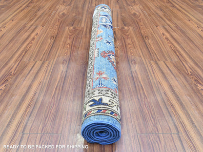 Blue 3'7" x 5'4" Tribal & Geometric Hand knotted Wool Rug - Sku: O072413