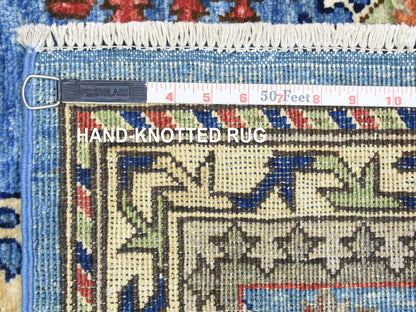 Blue 3'7" x 5'4" Tribal & Geometric Hand knotted Wool Rug - Sku: O072413