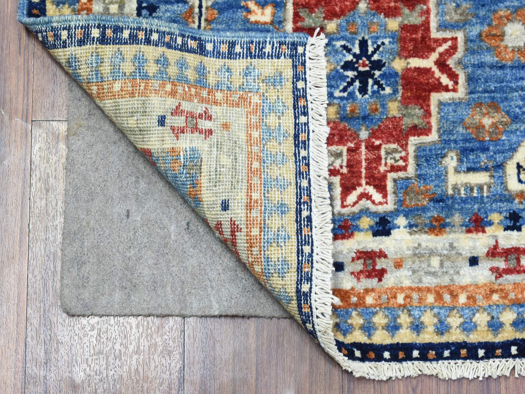 Ersari Tribal & Geometric hand-knotted wool rug in Blue & Ivory, 4' x 5'10" — SKU O072415 (view 2)