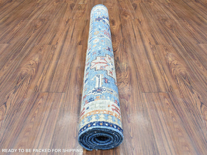 Blue 4'0" x 5'10" Tribal & Geometric Hand knotted Wool Rug - Sku: O072415