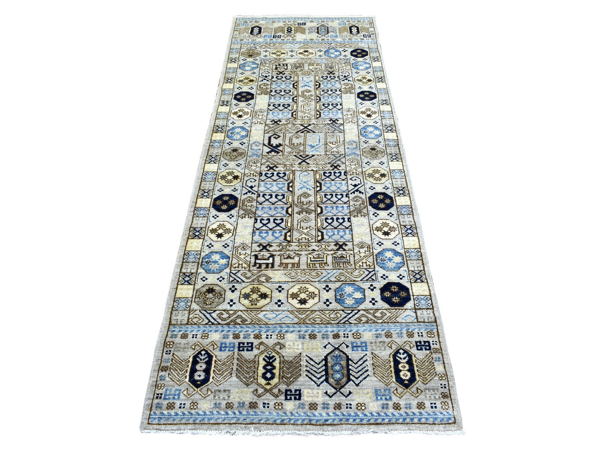 Ersari Tribal & Geometric hand-knotted wool runner in Gray & Light Gray, 2'10" x 8'4" — SKU O072429