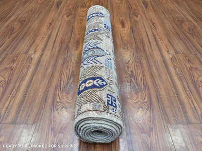 Grey 2'10" x 8'4" Tribal & Geometric Hand knotted Wool Rug - Sku: O072429