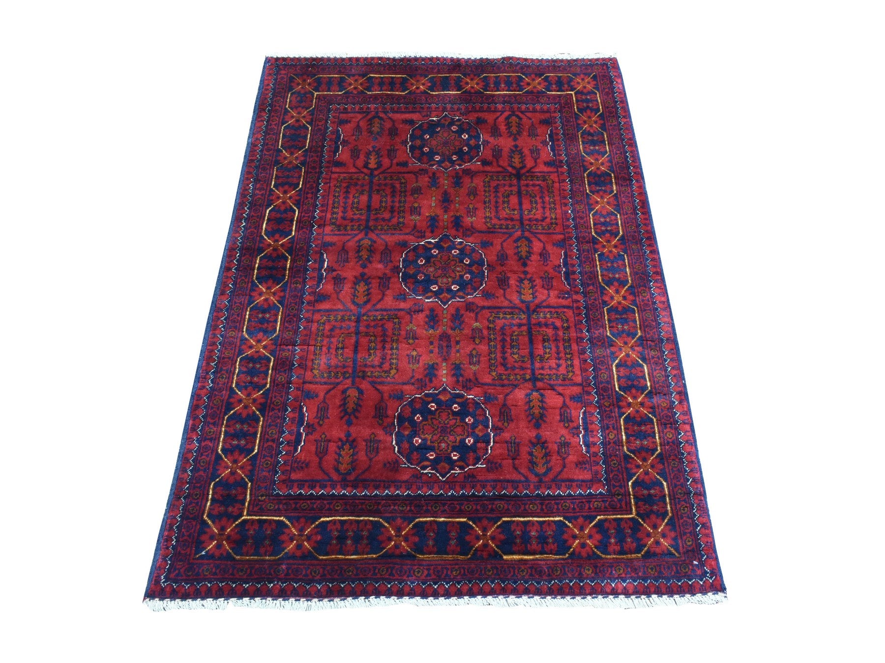 Tribal & Geometric hand-knotted wool rug in Red, 3'4" x 4'9" — SKU O072481