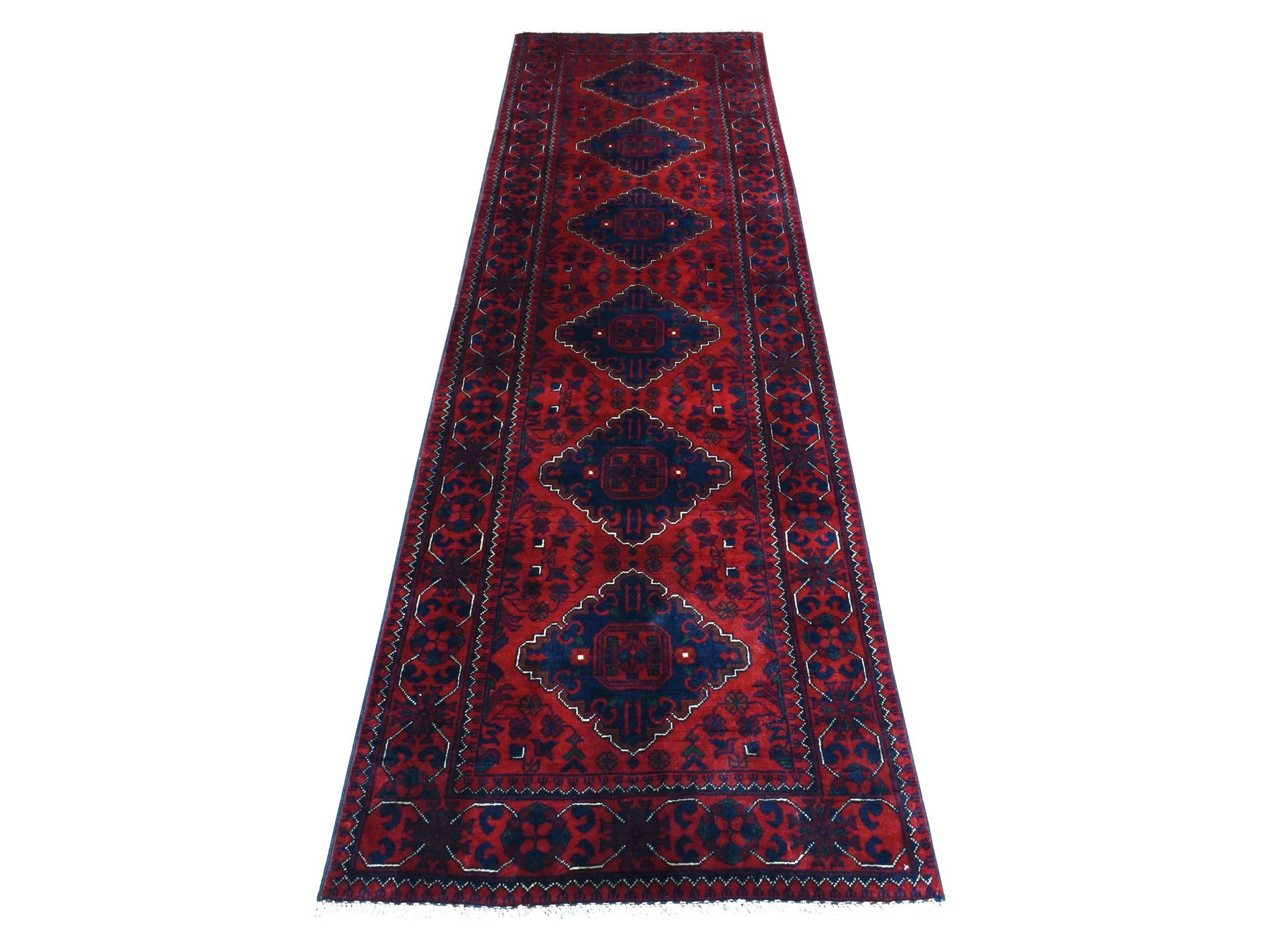 Tribal & Geometric hand-knotted wool runner in Red, 2'8" x 9'6" — SKU O072499
