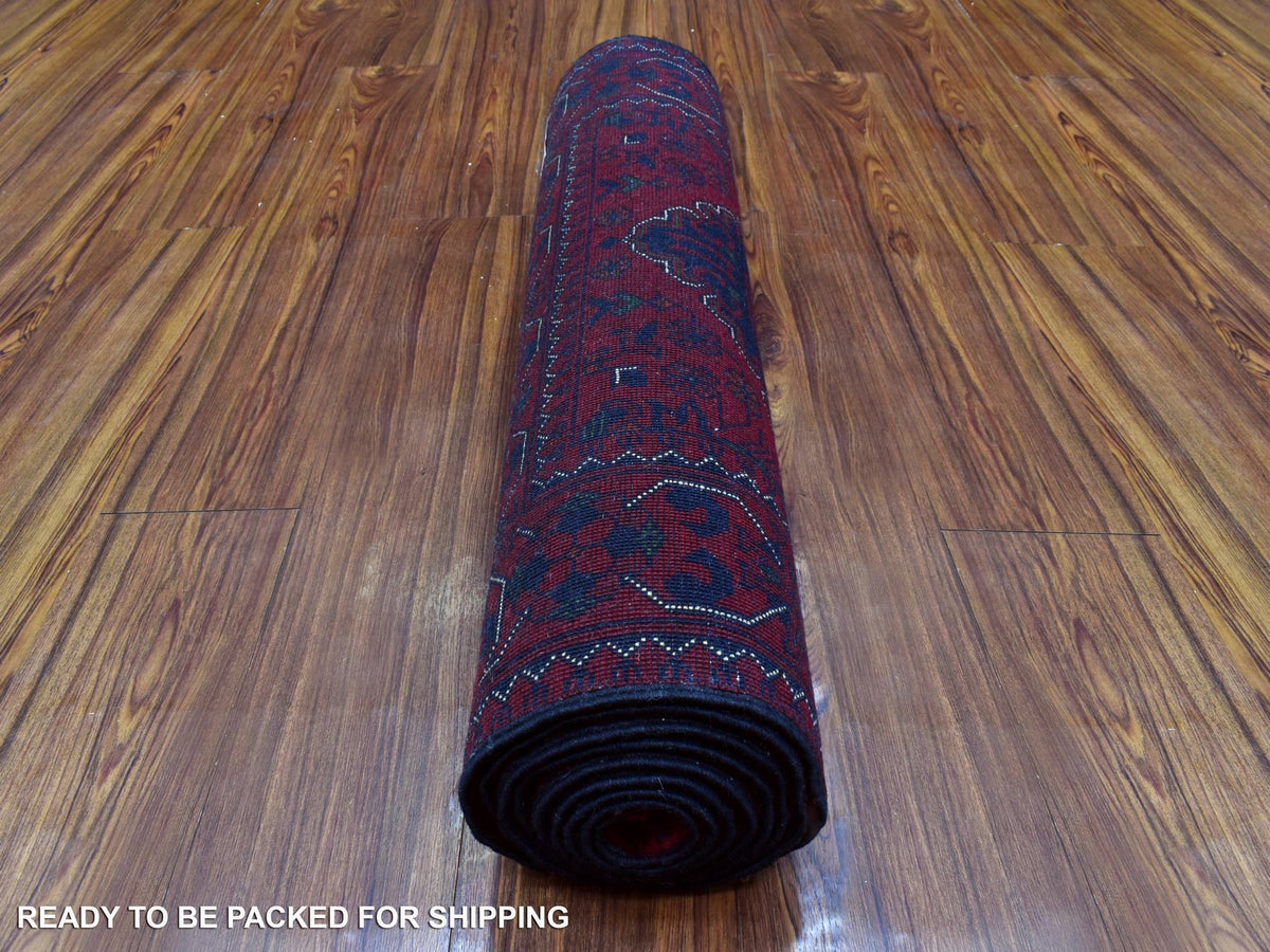 Tribal & Geometric hand-knotted wool runner in Red, 2'8" x 9'6" — SKU O072499 (view 4)