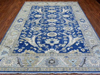 Blue 8'3" x 10'0" Oushak And Peshawar Hand knotted Wool Rug - Sku: O072533