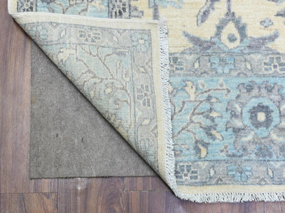 Heriz Oushak hand-knotted wool rug in Ivory & Blue, 6'1" x 9' — SKU O072536 (view 2)