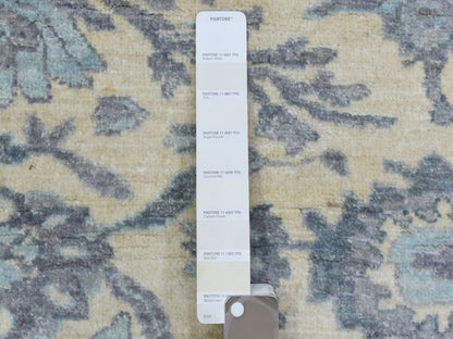 Heriz Oushak hand-knotted wool rug in Ivory & Blue, 6'1" x 9' — SKU O072536 (view 3)