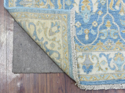 Blue 2'7" x 7'7" Oushak And Peshawar Hand knotted Wool Rug - Sku: O072538