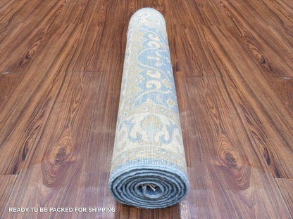 Blue 2'7" x 7'7" Oushak And Peshawar Hand knotted Wool Rug - Sku: O072538