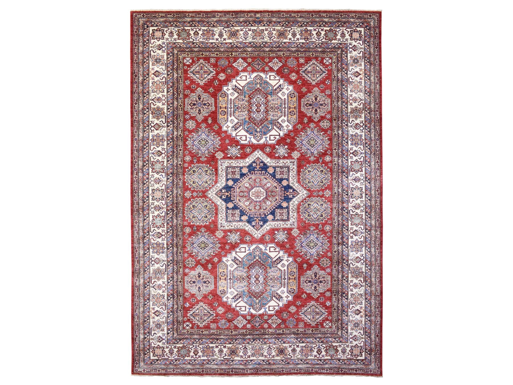 Kazak Kazak hand-knotted wool rug in Red & Ivory, 8'10" x 13' — SKU O072549