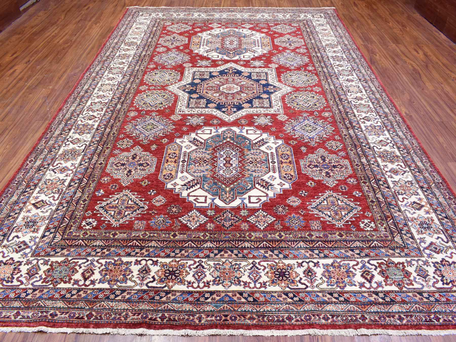 Kazak Kazak hand-knotted wool rug in Red & Ivory, 8'10" x 13' — SKU O072549 (view 3)