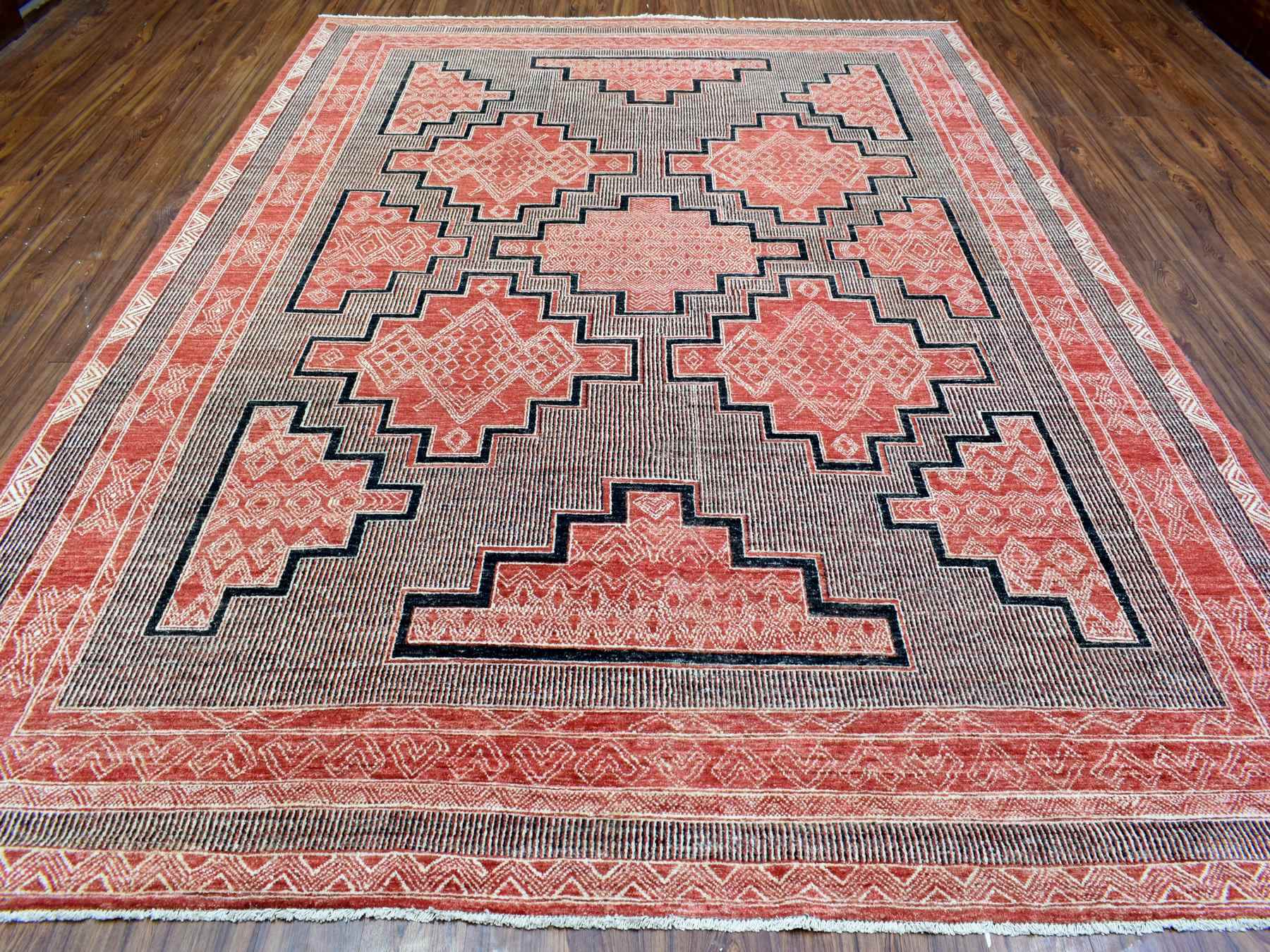 Peshawar Oushak hand-knotted wool rug in Red, 9' x 11'9" — SKU O072575 (view 2)