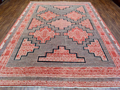 Peshawar Oushak hand-knotted wool rug in Red, 9' x 11'9" — SKU O072575 (view 2)