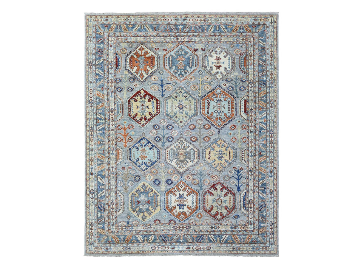 Ersari Tribal & Geometric hand-knotted wool rug in Gray & Light Blue, 7'10" x 9'6" — SKU O072577