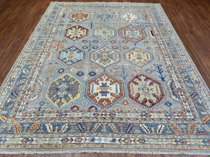 Ersari Tribal & Geometric hand-knotted wool rug in Gray & Light Blue, 7'10" x 9'6" — SKU O072577 (view 2)