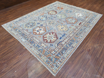Grey 7'10" x 9'6" Tribal & Geometric Hand knotted Wool Rug - Sku: O072577
