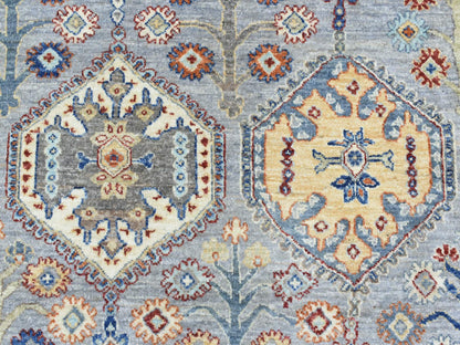 Ersari Tribal & Geometric hand-knotted wool rug in Gray & Light Blue, 7'10" x 9'6" — SKU O072577 (view 8)