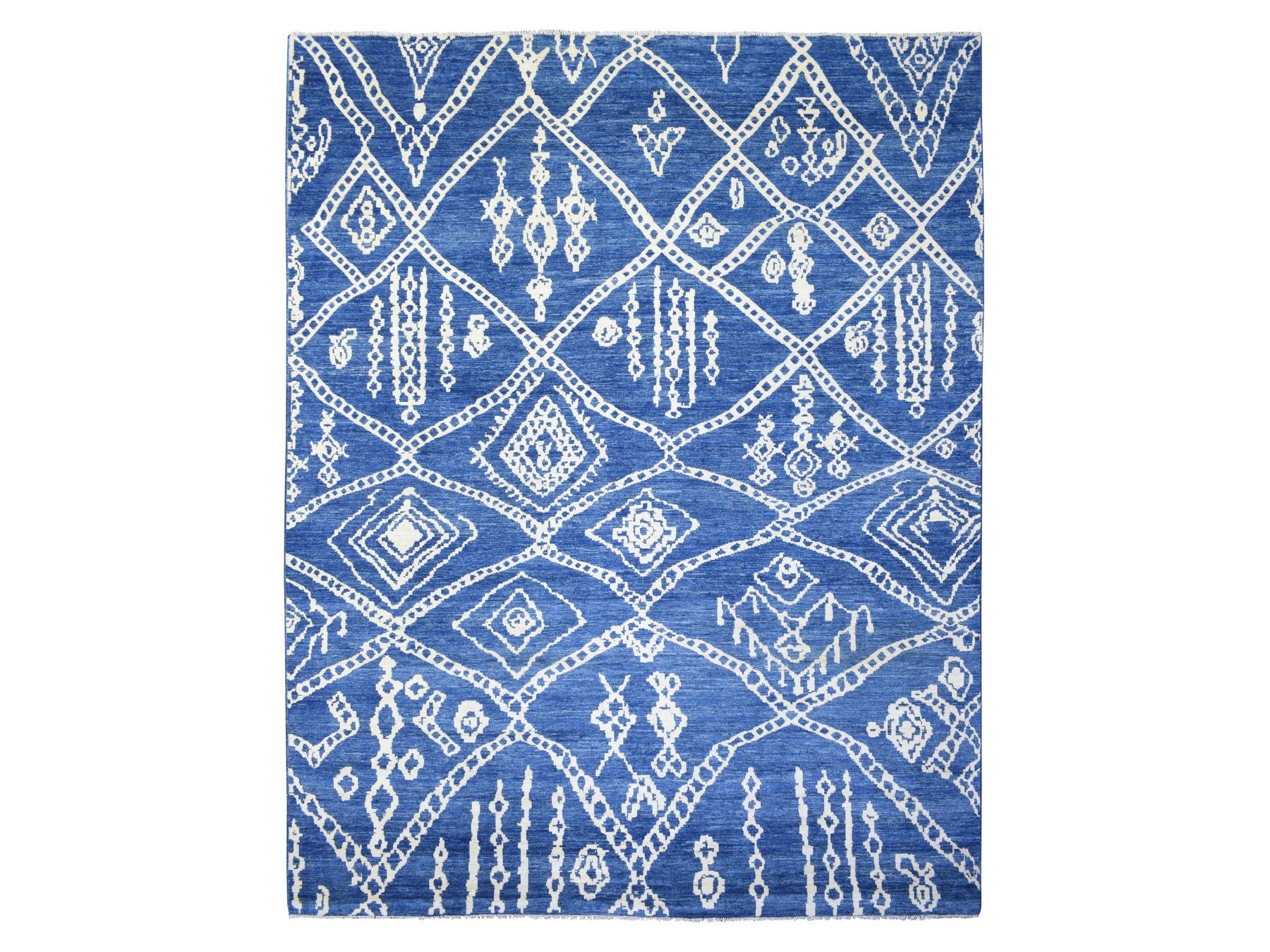 Tribal & Geometric hand-knotted wool rug in Blue, 12'2" x 15'2" — SKU O072613