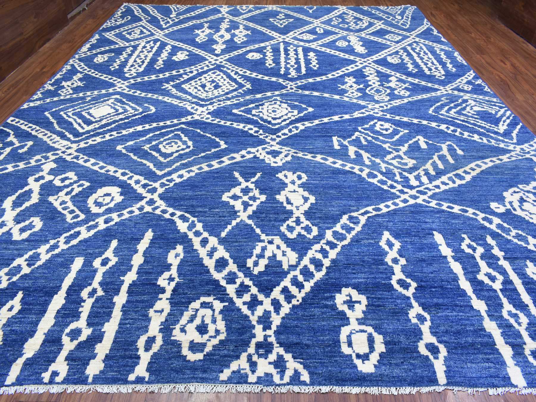 Tribal & Geometric hand-knotted wool rug in Blue, 12'2" x 15'2" — SKU O072613 (view 2)