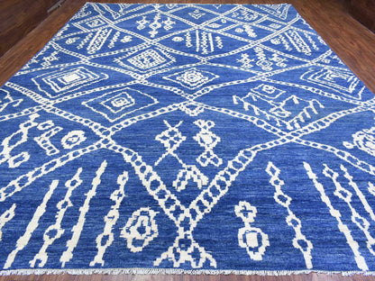 Blue 12'2" x 15'2" Tribal & Geometric Hand knotted Wool Rug - Sku: O072613