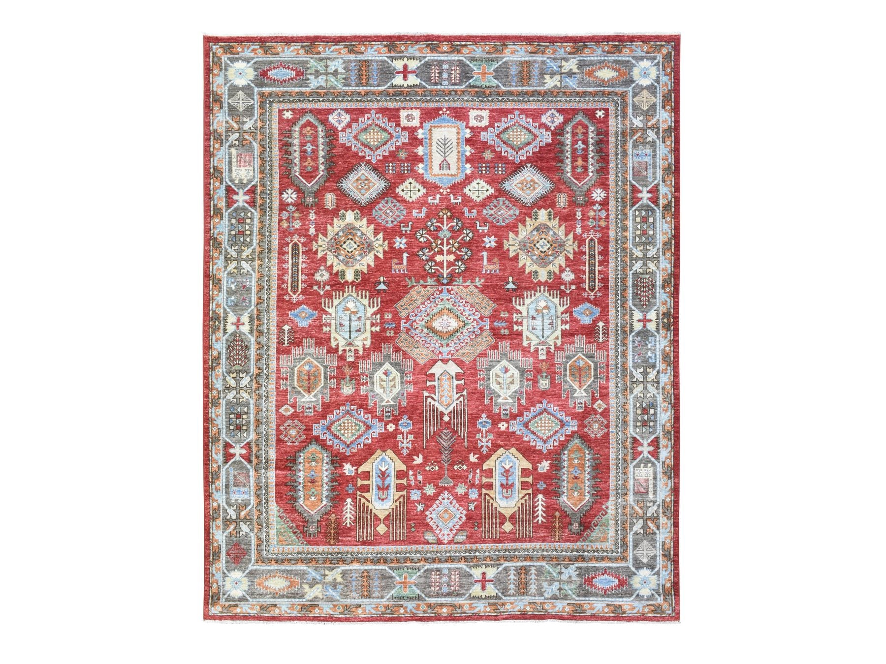 Ersari Tribal & Geometric hand-knotted wool rug in Red & Gray, 8' x 9'7" — SKU O072623