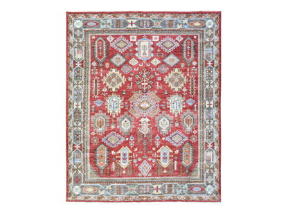 Ersari Tribal & Geometric hand-knotted wool rug in Red & Gray, 8' x 9'7" — SKU O072623