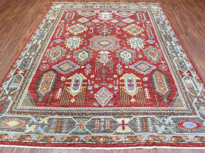 Ersari Tribal & Geometric hand-knotted wool rug in Red & Gray, 8' x 9'7" — SKU O072623 (view 2)