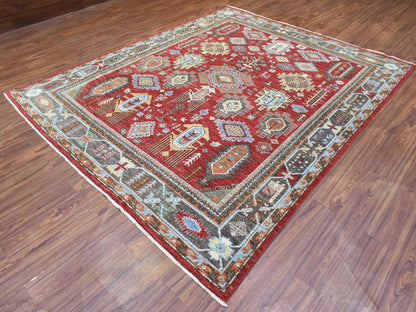 Red 8'0" x 9'7" Tribal Hand knotted Wool Rug - Sku: O072623