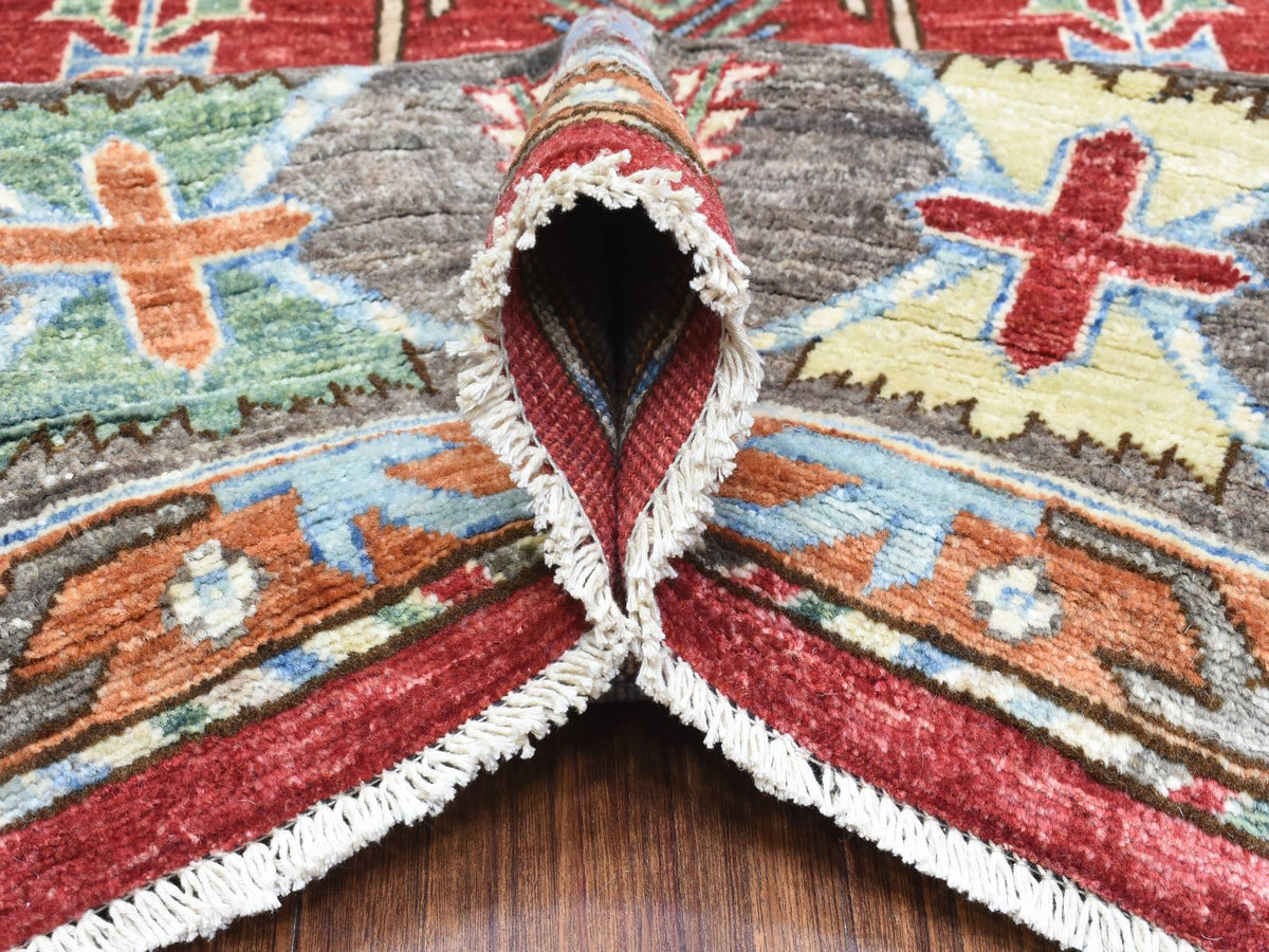 Ersari Tribal & Geometric hand-knotted wool rug in Red & Gray, 8' x 9'7" — SKU O072623 (view 5)