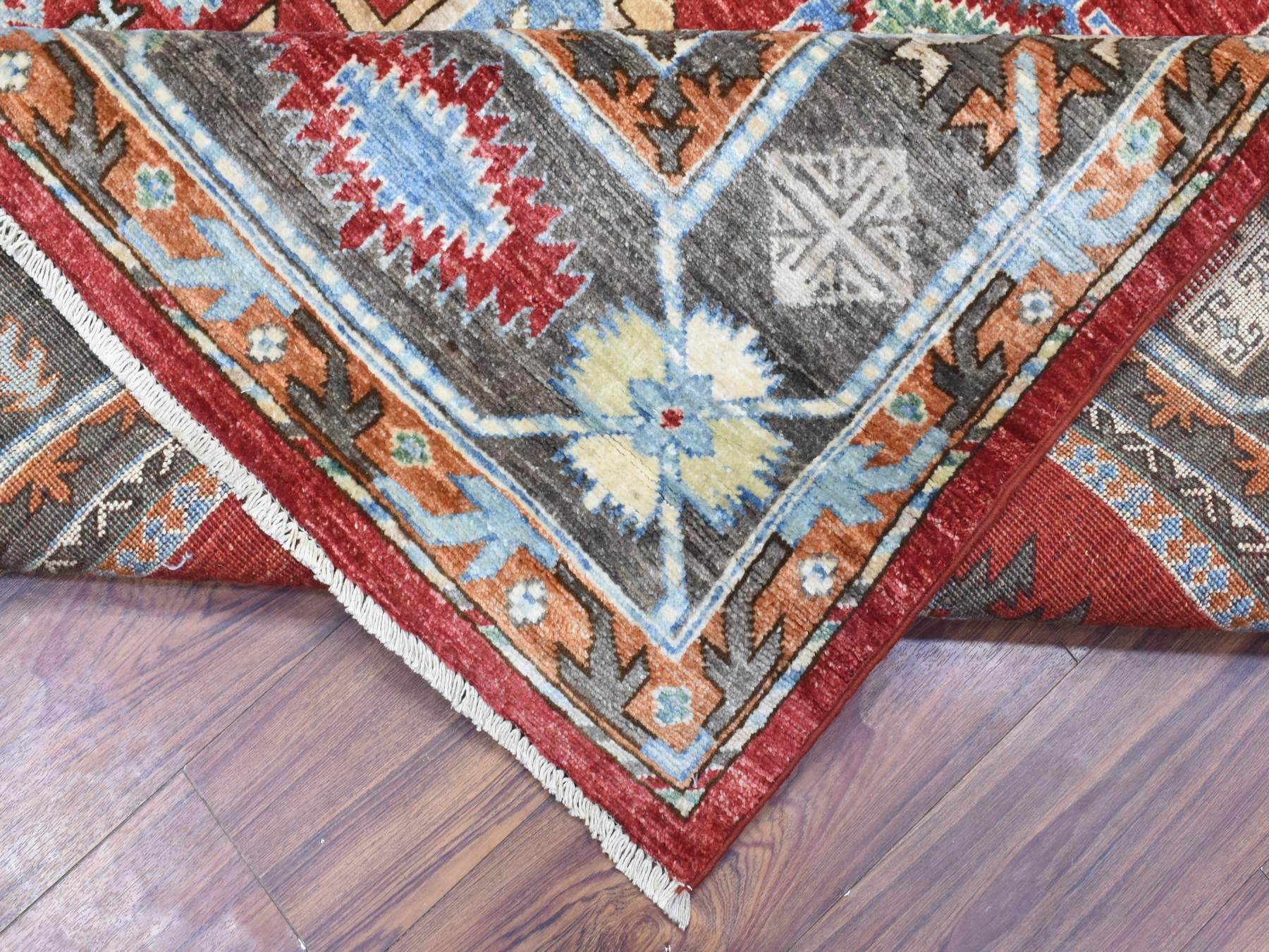 Ersari Tribal & Geometric hand-knotted wool rug in Red & Gray, 8' x 9'7" — SKU O072623 (view 6)