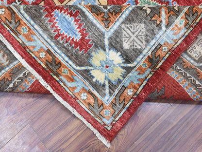 Ersari Tribal & Geometric hand-knotted wool rug in Red & Gray, 8' x 9'7" — SKU O072623 (view 6)