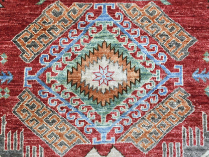 Ersari Tribal & Geometric hand-knotted wool rug in Red & Gray, 8' x 9'7" — SKU O072623 (view 8)