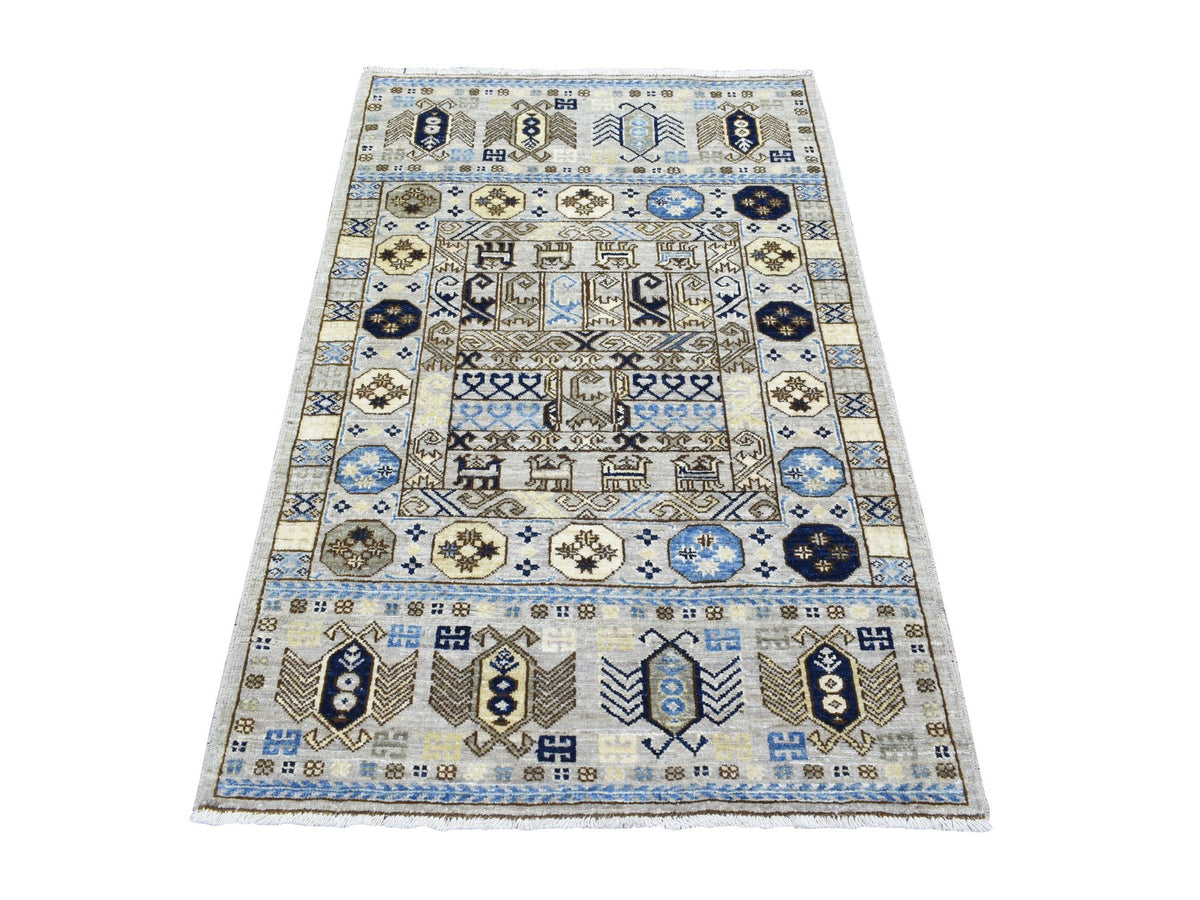 Ersari Tribal & Geometric hand-knotted wool rug in Gray & Light Gray, 3'3" x 5' — SKU O072678