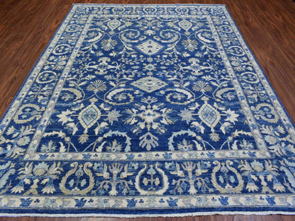 Blue 8'0" x 10'0" Oushak And Peshawar Hand knotted Wool Rug - Sku: O072689