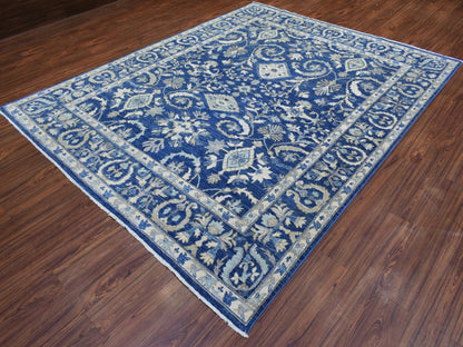 Blue 8'0" x 10'0" Oushak And Peshawar Hand knotted Wool Rug - Sku: O072689