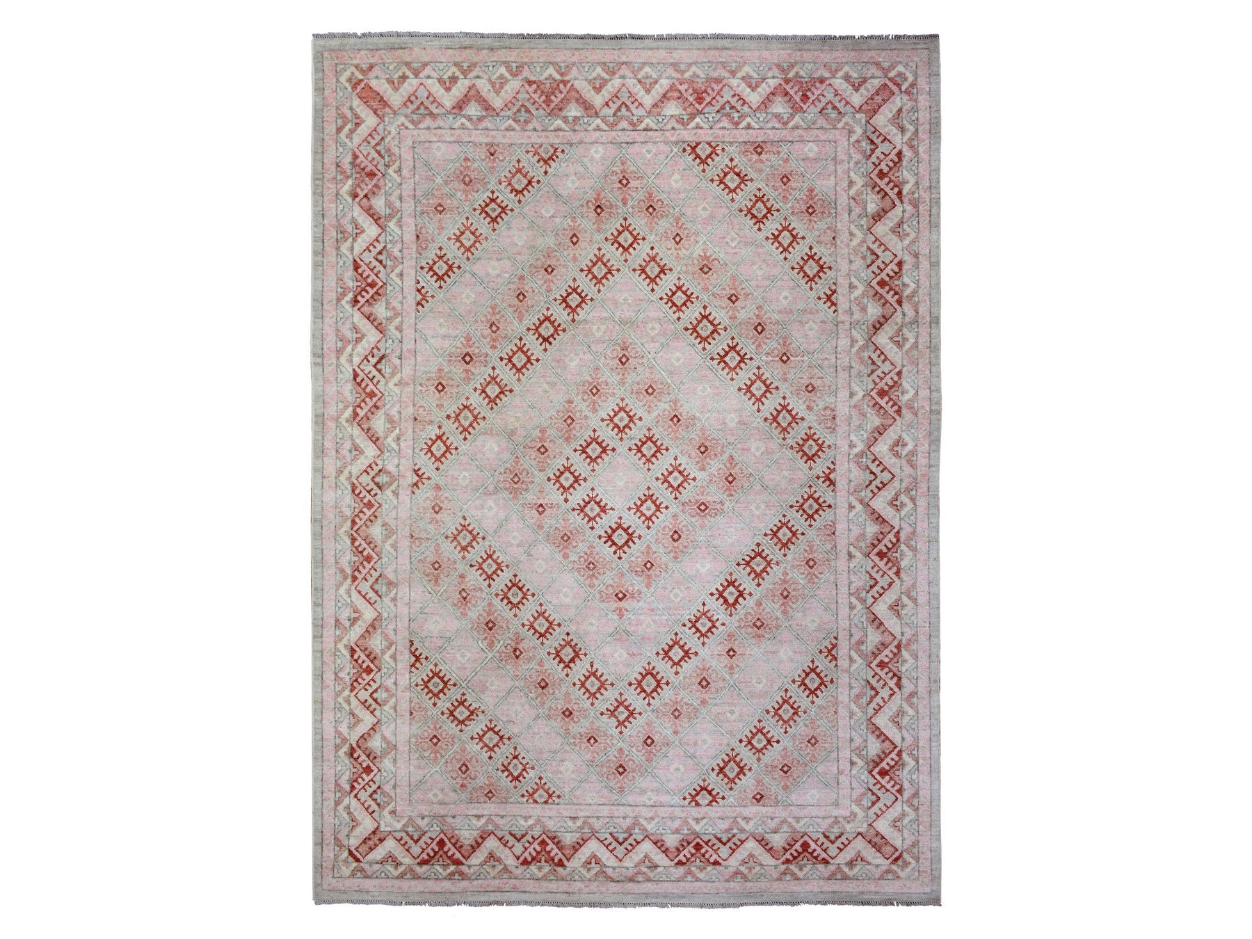 Tribal & Geometric hand-knotted wool rug in Red, 9' x 12' — SKU O072699
