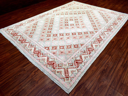 Tribal & Geometric hand-knotted wool rug in Red, 9' x 12' — SKU O072699 (view 3)