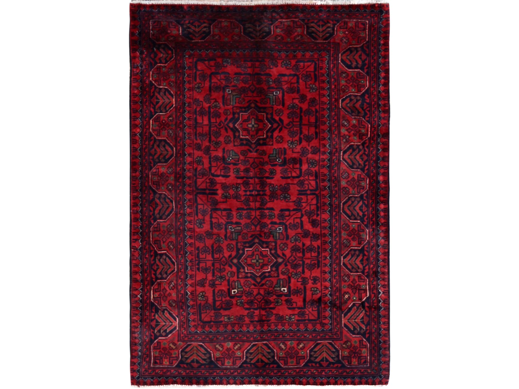 Tribal Tribal & Geometric hand-knotted wool rug in Red, 2'8" x 3'11" — SKU O0726