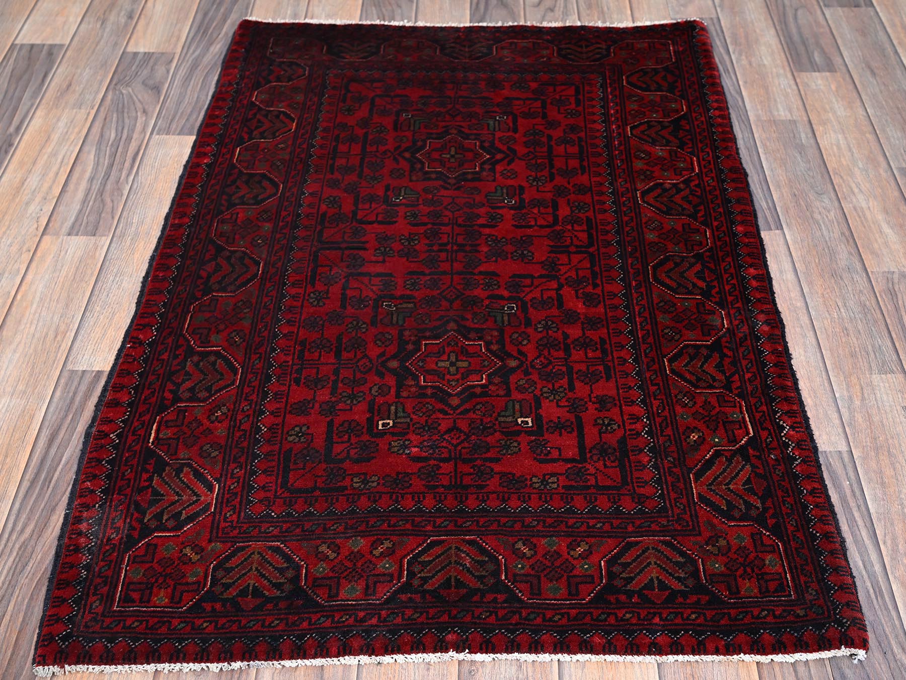 Tribal Tribal & Geometric hand-knotted wool rug in Red, 2'8" x 3'11" — SKU O0726 (view 2)