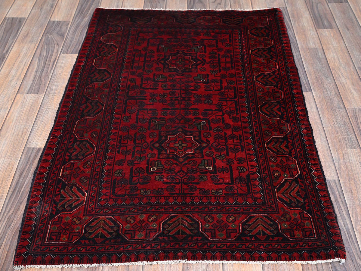 Tribal Tribal & Geometric hand-knotted wool rug in Red, 2'8" x 3'11" — SKU O0726 (view 2)
