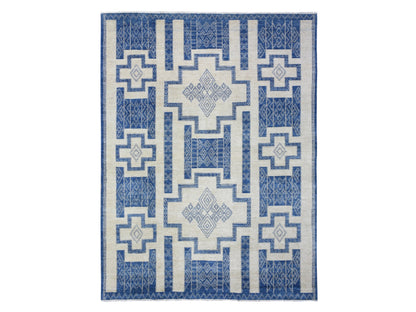Blue 8'10" x 11'8" Oushak And Peshawar Hand knotted Wool Rug - Sku: O072720