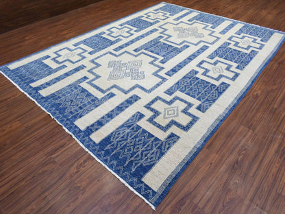 Blue 8'10" x 11'8" Oushak And Peshawar Hand knotted Wool Rug - Sku: O072720
