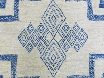 Blue 8'10" x 11'8" Oushak And Peshawar Hand knotted Wool Rug - Sku: O072720