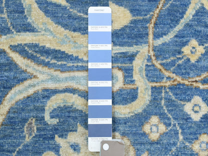 Blue 3'9" x 13'3" Oushak And Peshawar Hand knotted Wool Rug - Sku: O072723