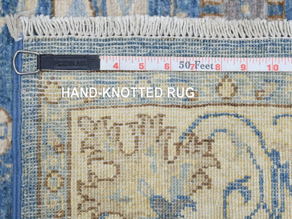 Blue 3'9" x 13'3" Oushak And Peshawar Hand knotted Wool Rug - Sku: O072723